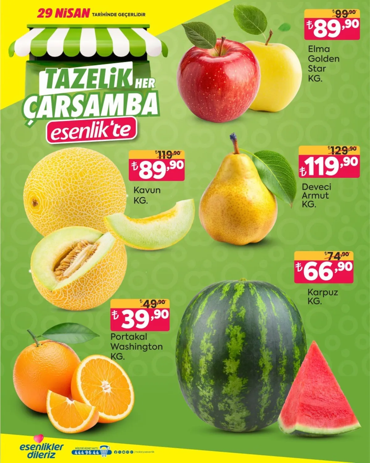 Esenlik Esenlik 29 Nisan 2026 Aktüel Kataloğu sayfa 3: Portakal Washington Kg., Karpuz Kg.