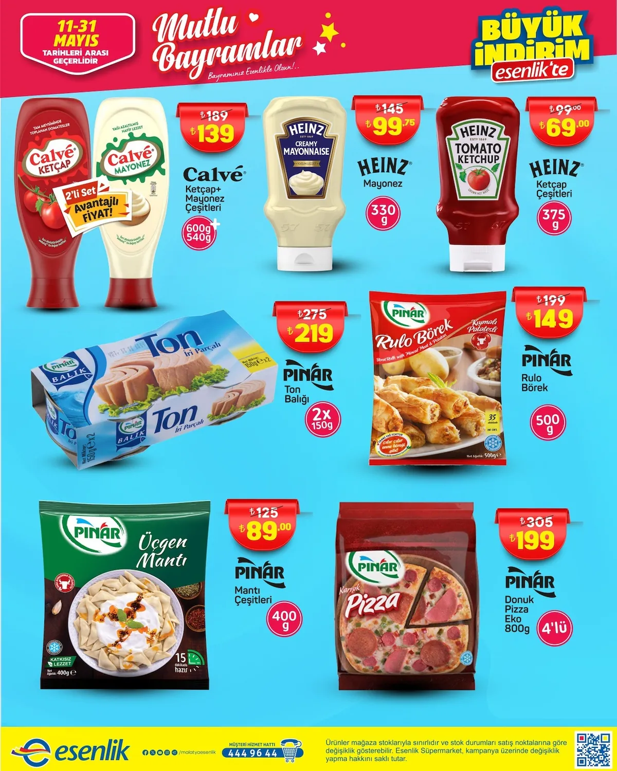 Esenlik Esenlik 11 Mayıs 2026 Aktüel Kataloğu sayfa 5: Pınar Karışık Pizza 800G 4'Lü, Heinz Tomato Ketchup 375G