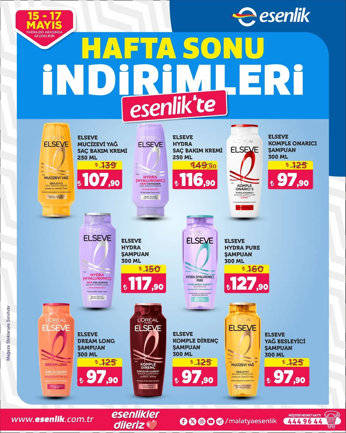 Esenlik Esenlik 15 Mayıs 2026 Aktüel Kataloğu sayfa 5: Elseve Hydra Pure Şampuan 300 Ml, Elseve Yağ Besleyici Şampuan 300 Ml