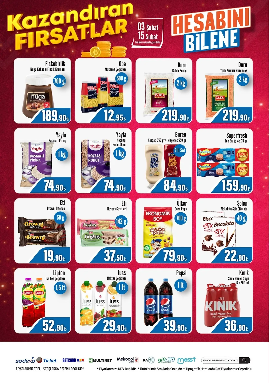 Essen Essen Avm 3 Şubat 2026 Aktüel Kataloğu sayfa 3: Yayla Koçbaşı Nohut 9Mm 1 Kg, Yayla Basmati Pirinç 1 Kg