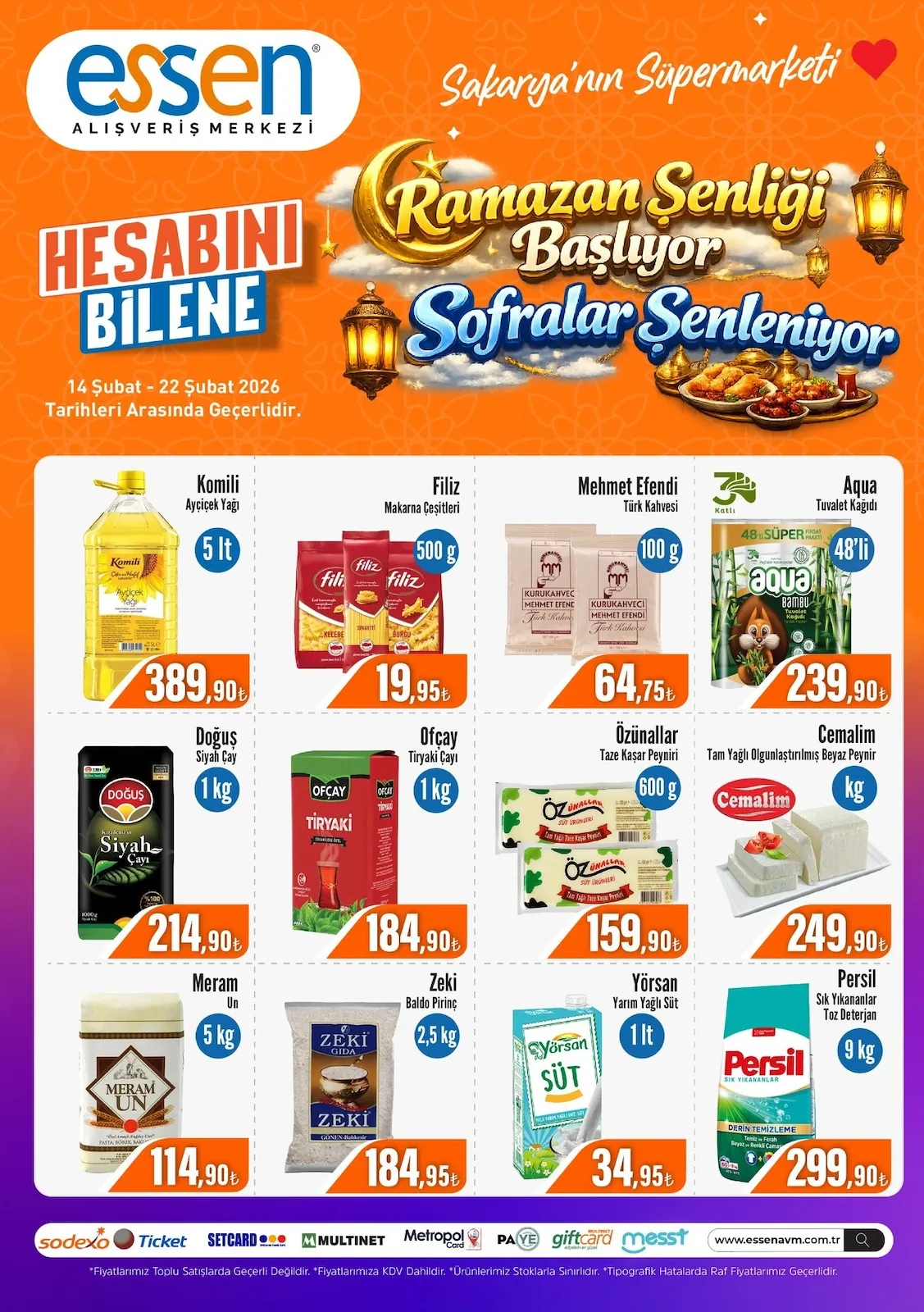 Essen Essen Avm 14 Şubat 2026 Aktüel Kataloğu sayfa 1: Doğuş Siyah Çay 1 Kg, Ofçay Tiryaki Çayı 1 Kg