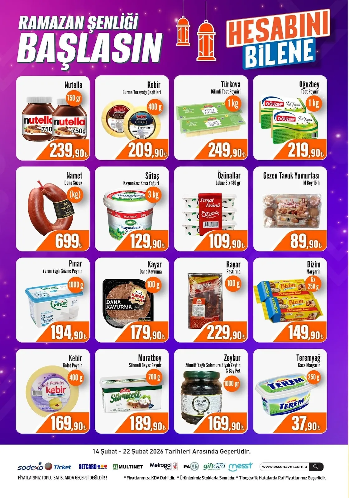 Essen Essen Avm 14 Şubat 2026 Aktüel Kataloğu sayfa 2: Namet Dana Sucuk (Kg), Nutella 750 Gr