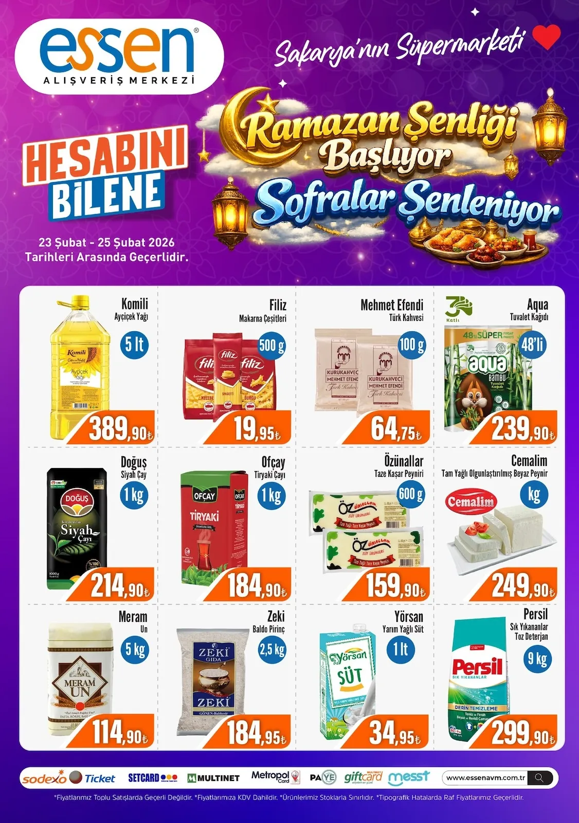 Essen Essen Avm 23 Şubat 2026 Aktüel Kataloğu sayfa 1: Mehmet Efendi Türk Kahvesi 100 G, Ofçay Tiryaki Çayı 1 Kg