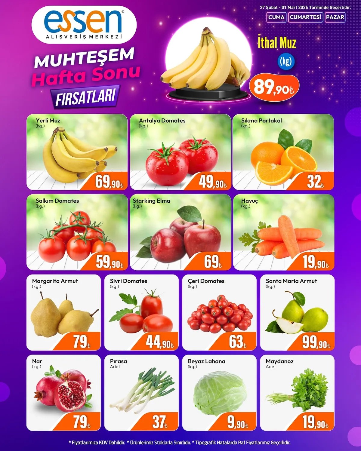 Essen Essen Avm 27 Şubat 2026 Aktüel Kataloğu sayfa 1: Antalya Domates (Kg.), Pırasa Adet