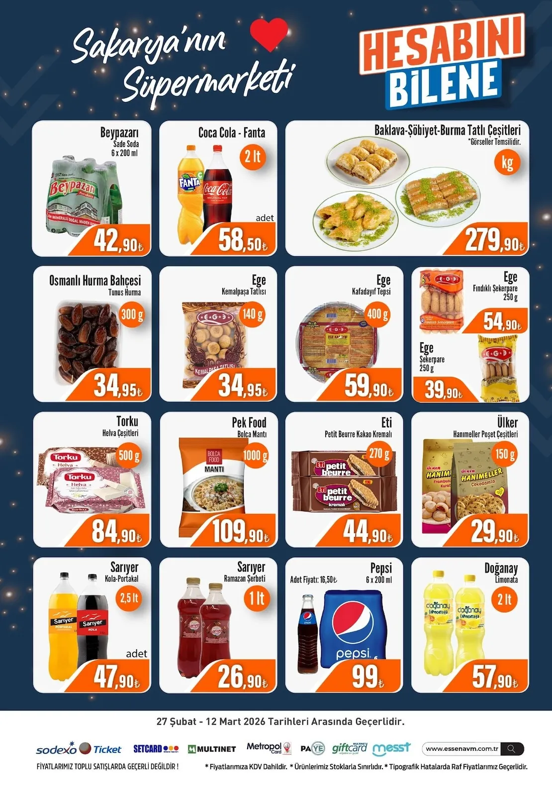 Essen Essen Avm 27 Şubat 2026 Aktüel Kataloğu sayfa 4: Ege Kemalpaşa Tatlısı 140 G, Coca Cola - Fanta 2 Lt