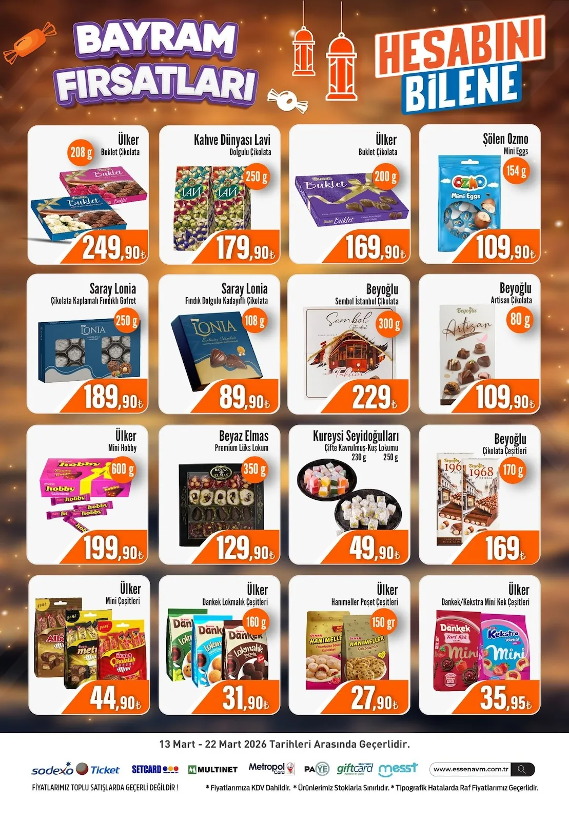 Essen Essen Avm 13 Mart 2026 Aktüel Kataloğu sayfa 3: Beyoğlu Sembol İstanbul Çikolata 300G, Kureysi Seyidoğulları Çifte Kavrulmuş-Kuş Lokumu 230 G 250 G
