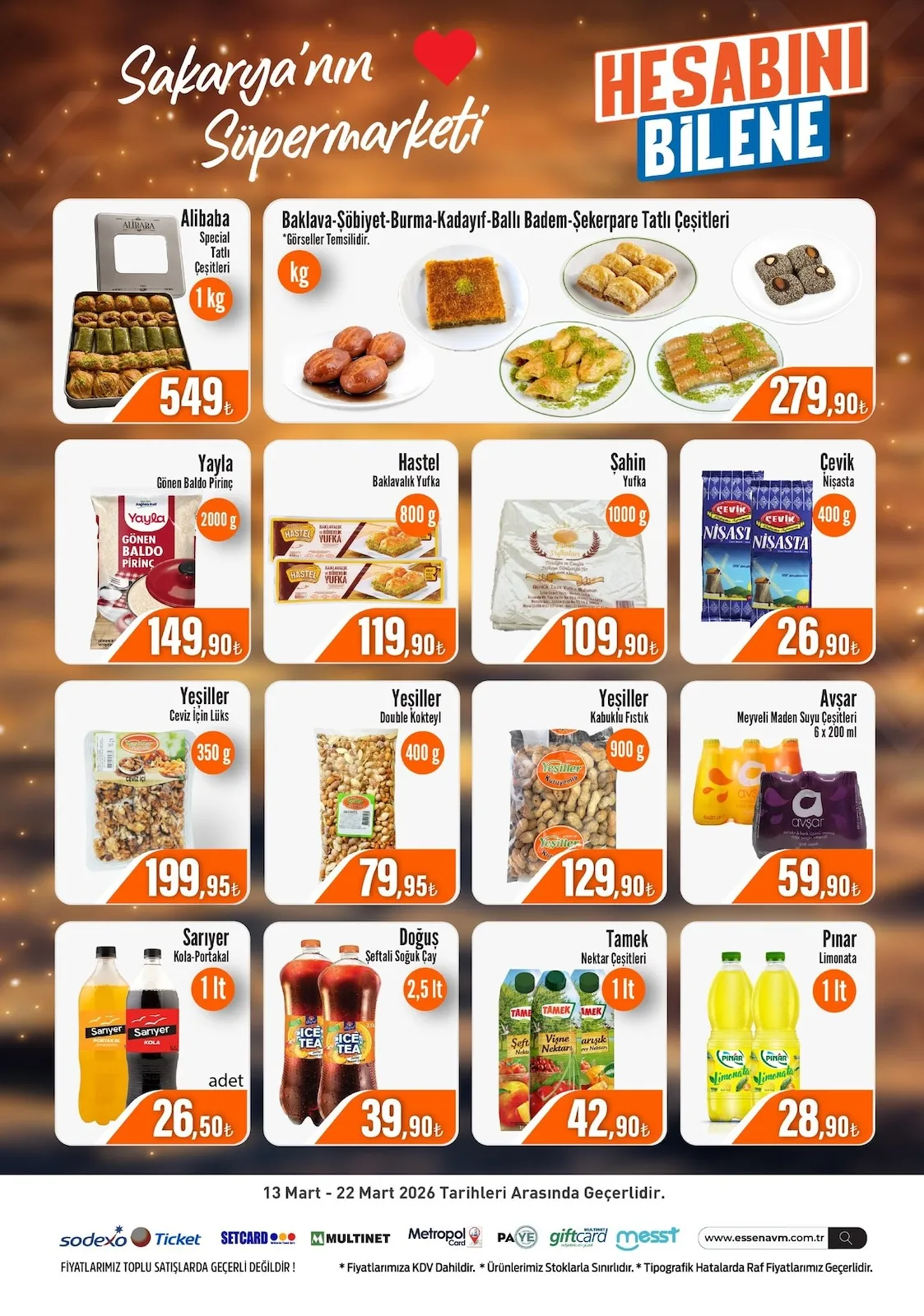 Essen Essen Avm 13 Mart 2026 Aktüel Kataloğu sayfa 4: Şahin Yufka 1000 G, Yeşiller Ceviz İÇin Lüks 350 G