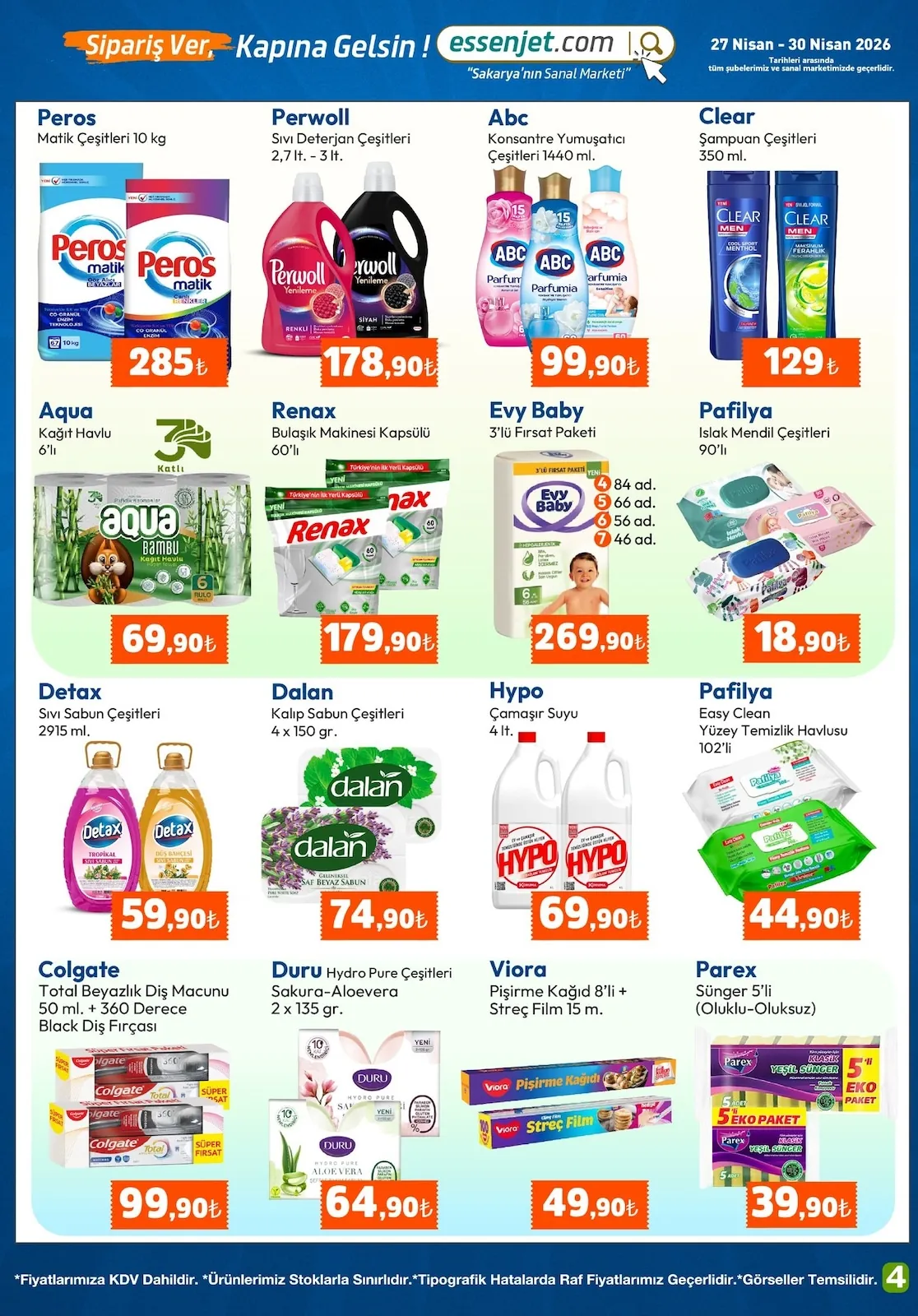 Essen Essen Avm 27 Nisan 2026 Aktüel Kataloğu sayfa 4: Duru Hydro Pure Sakura-Aloevera 2 X 135 Gr, Pafilya Easy Clean Yüzey Temizlik Havlusu 102'Li