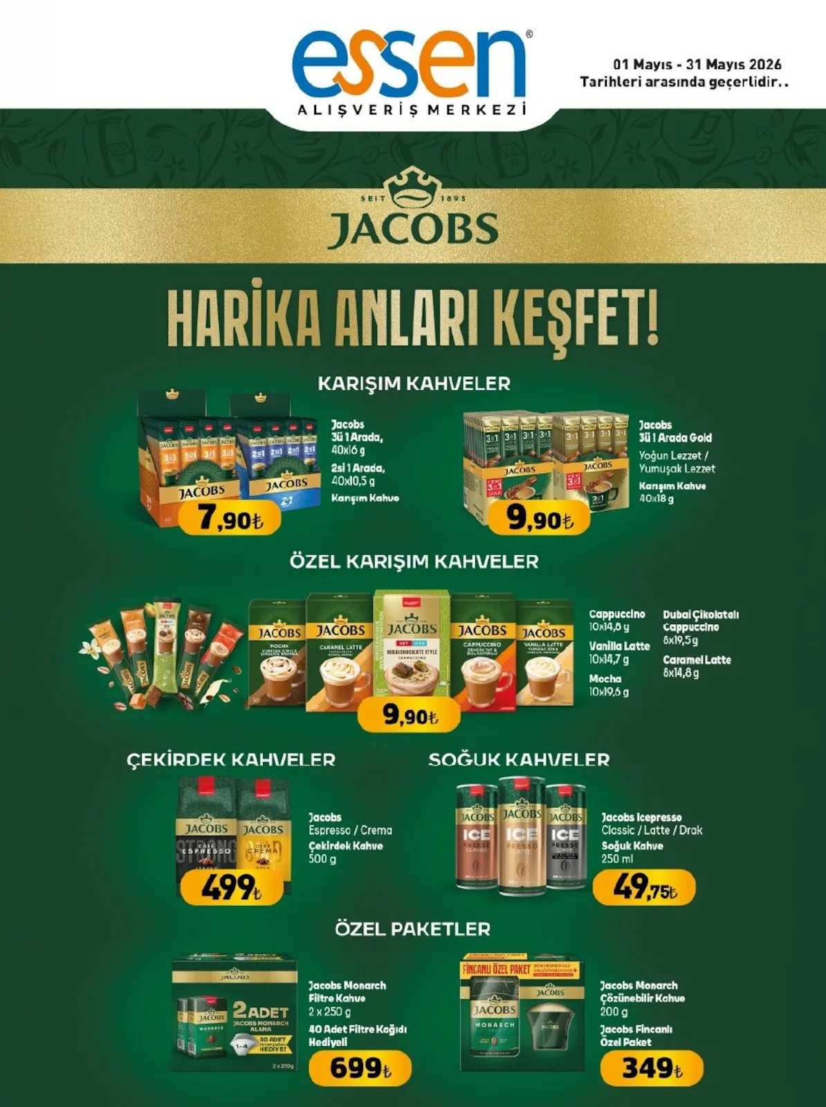 Essen Essen Avm 1 Mayıs 2026 Aktüel Kataloğu sayfa 2: Jacobs Monarch Filtre Kahve 2 X 250 G, Jacobs Monarch Çözünebilir Kahve 200 G