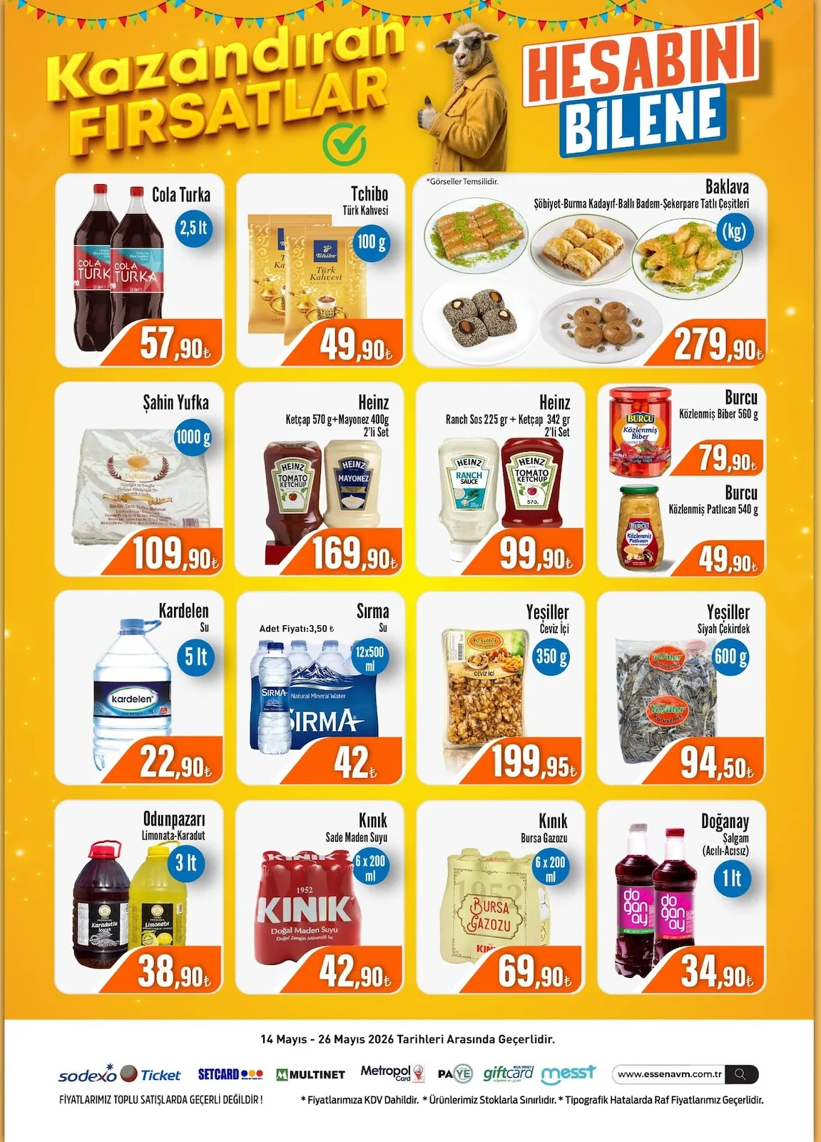 Essen Essen Avm 14 Mayıs 2026 Aktüel Kataloğu sayfa 3: Yeşiller Ceviz İçi 350G, Cola Turka 2,5Lt