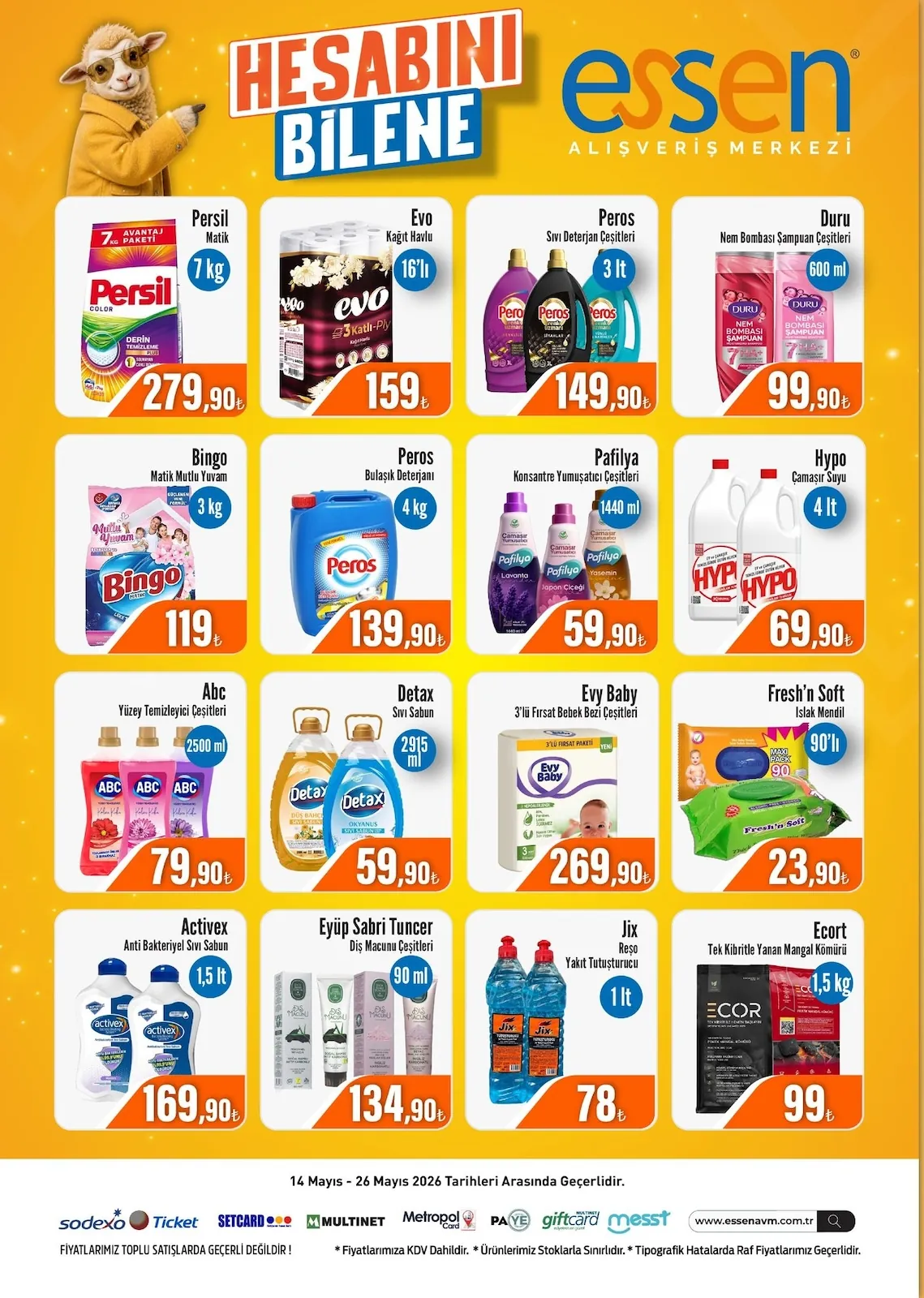 Essen Essen Avm 14 Mayıs 2026 Aktüel Kataloğu sayfa 4: Persil Matik Color 7Kg, Peros Bulaşik Deterjani 4Kg