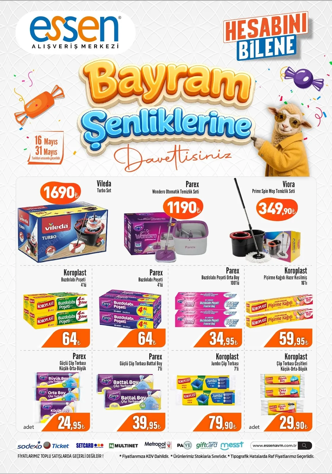 Essen Essen Avm 16 Mayıs 2026 Aktüel Kataloğu sayfa 1: Koroplast Buzdolabı Poşeti Orta Boy 4'Lü, Parex Buzdolabı Poşeti Küçük Boy 4'Lü