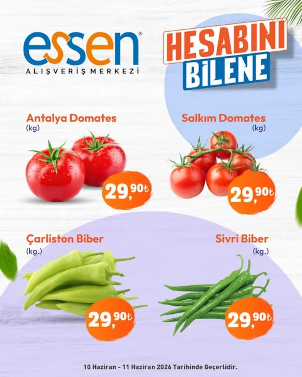 Essen Essen Avm 10 Haziran 2026 Aktüel Kataloğu sayfa 1: Charlston Biber (Kg.), Sivri Biber (Kg.)