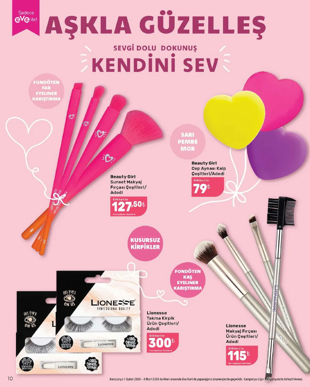 Eveshop Eveshop 4 Şubat 2026 Aktüel Kataloğu sayfa 10: Lionesse Takma Kirpik Ürün Çeşitleri/ Adedi, Lionesse Makyaj Fırçası Ürün Çeşitleri/ Adedi