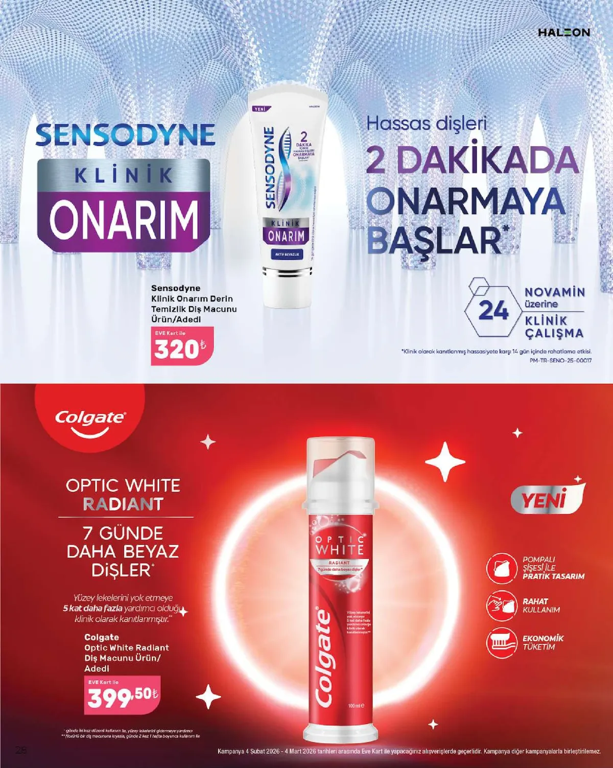Eveshop Eveshop 4 Şubat 2026 Aktüel Kataloğu sayfa 28: Colgate Optic White Radiant Diş Macunu Ürün/Adedi