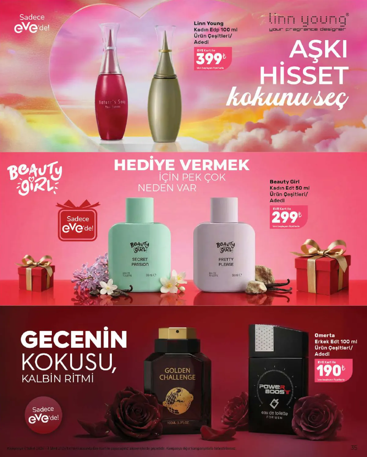 Eveshop Eveshop 4 Şubat 2026 Aktüel Kataloğu sayfa 35: Omerta Erkek Edt 100 Ml, Beauty Girl Kadın Edt 50 Ml