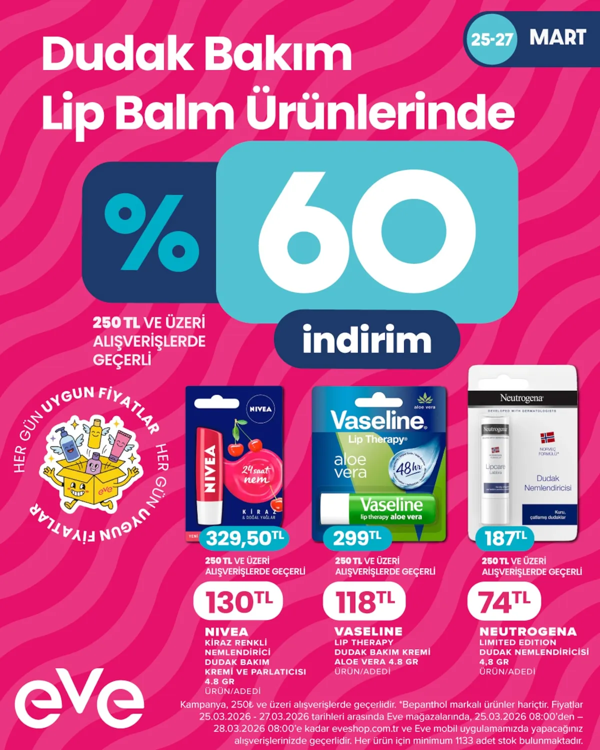 Eveshop Eveshop 25 Mart 2026 Aktüel Kataloğu sayfa 23: Nivea Kiraz Dudak Bakımı, Neutrogena Dudak Nemlendiricisi