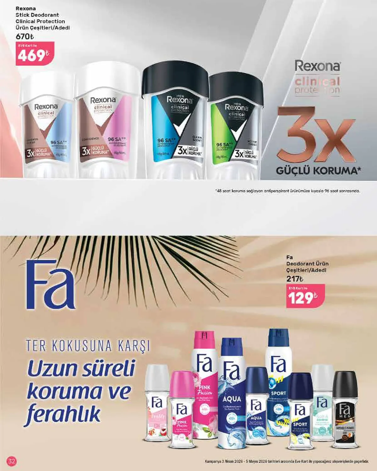 Eveshop Eveshop 3 Nisan 2026 Aktüel Kataloğu sayfa 32: Fa Deodorant Ürün Çeşitleri