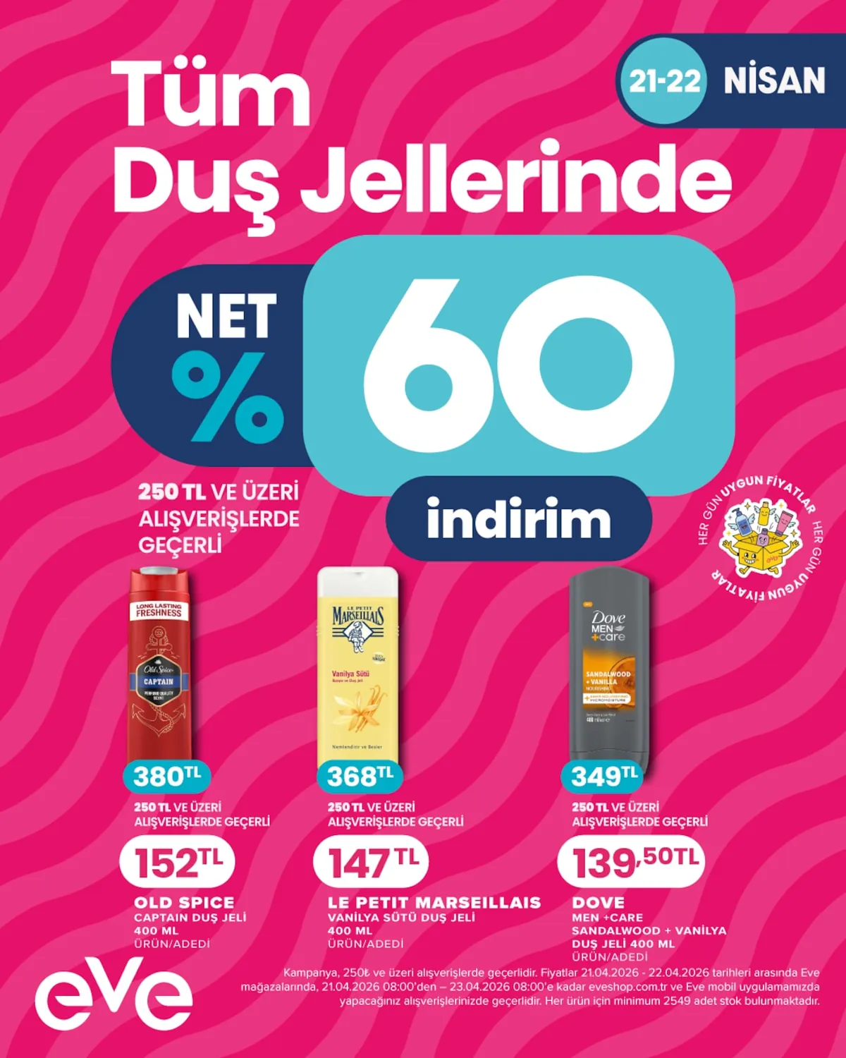 Eveshop Eveshop 21 Nisan 2026 Aktüel Kataloğu sayfa 4: Le Petit Marseillais Vanilya Sütü Duş Jeli 400 Ml, Dove Men+Care Sandalwood Vanilla Duş Jeli 400 Ml