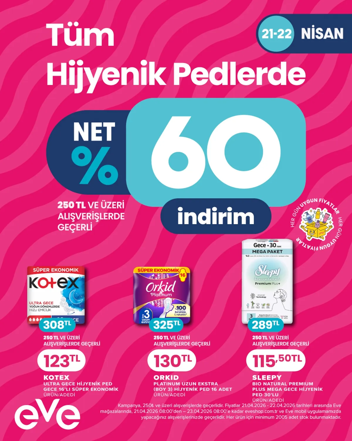Eveshop Eveshop 21 Nisan 2026 Aktüel Kataloğu sayfa 5: Sleepy Gece Maxi Paket 30 Adet, Kotex Ultra Gece 32 Adet