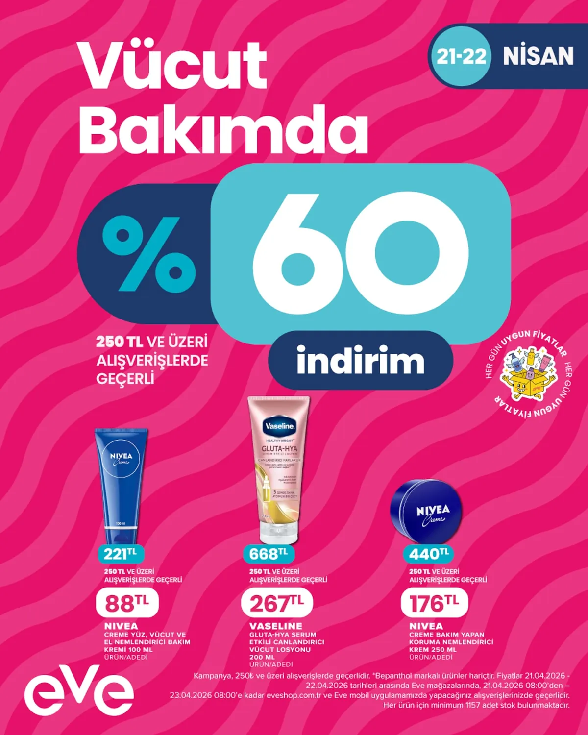 Eveshop Eveshop 21 Nisan 2026 Aktüel Kataloğu sayfa 7: Nivea Creme Yüz, Vücut Ve El Nemlendirici Bakım Kremi 100 Ml