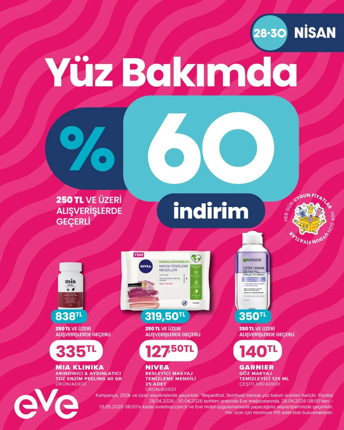 Eveshop Eveshop 28 Nisan 2026 Aktüel Kataloğu sayfa 12: Nivea Doğada Çözünebilen Makyaj Temizleme Mendilleri Yüz & Göz Suya Dayanıklı Makyajı Çıkarır Kuru Ciltler 25 Adet, Mia İllüstration Glow Enzyme Powder Peeling