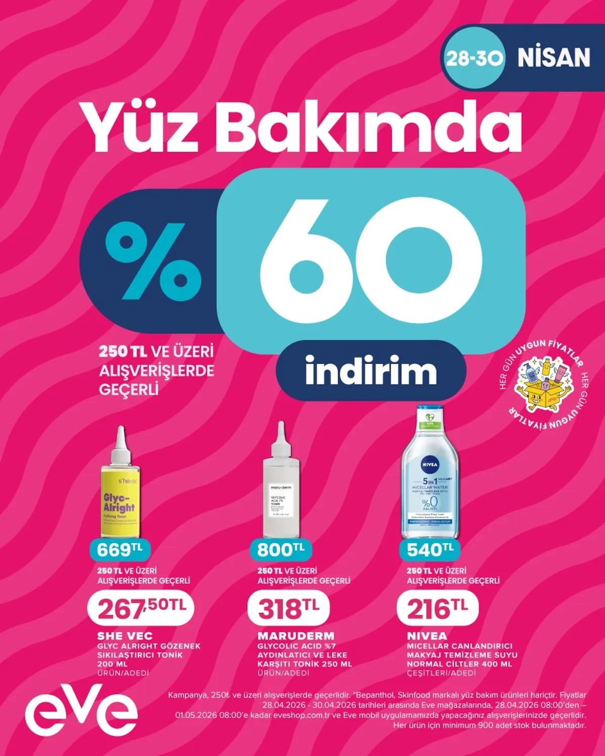 Eveshop Eveshop 28 Nisan 2026 Aktüel Kataloğu sayfa 13: Nivea 5 In 1 Micellair Micellar Water 400Ml, Shevec Glyc-Alright Purifying Toner 200Ml