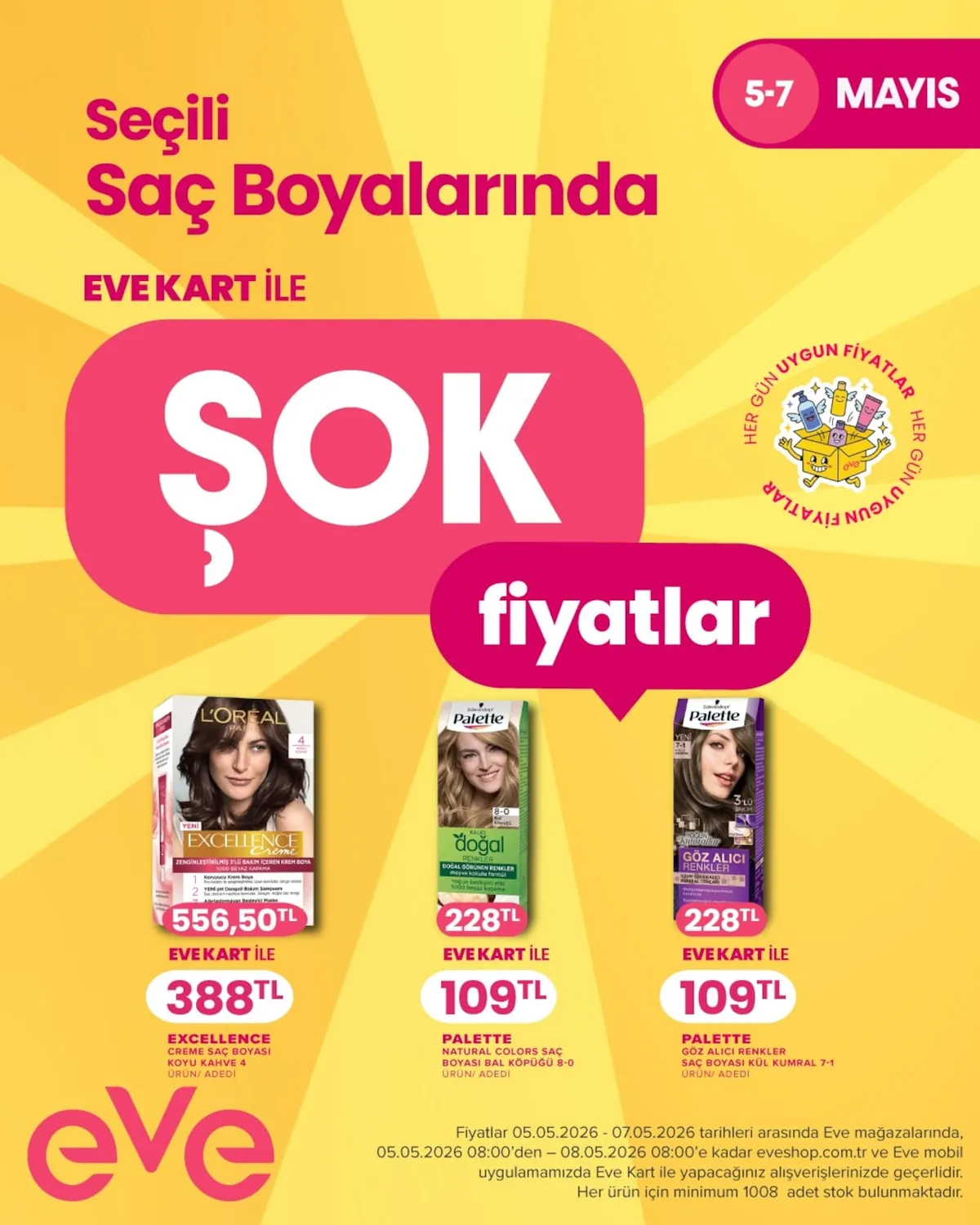 Eveshop Eveshop 5 Mayıs 2026 Aktüel Kataloğu sayfa 14: Palette Doğal Renkler Saç Boyası Bal Köpüğü 8-0, Palette Göz Alıcı Renkler Saç Boyası Kül Kumral 7-1