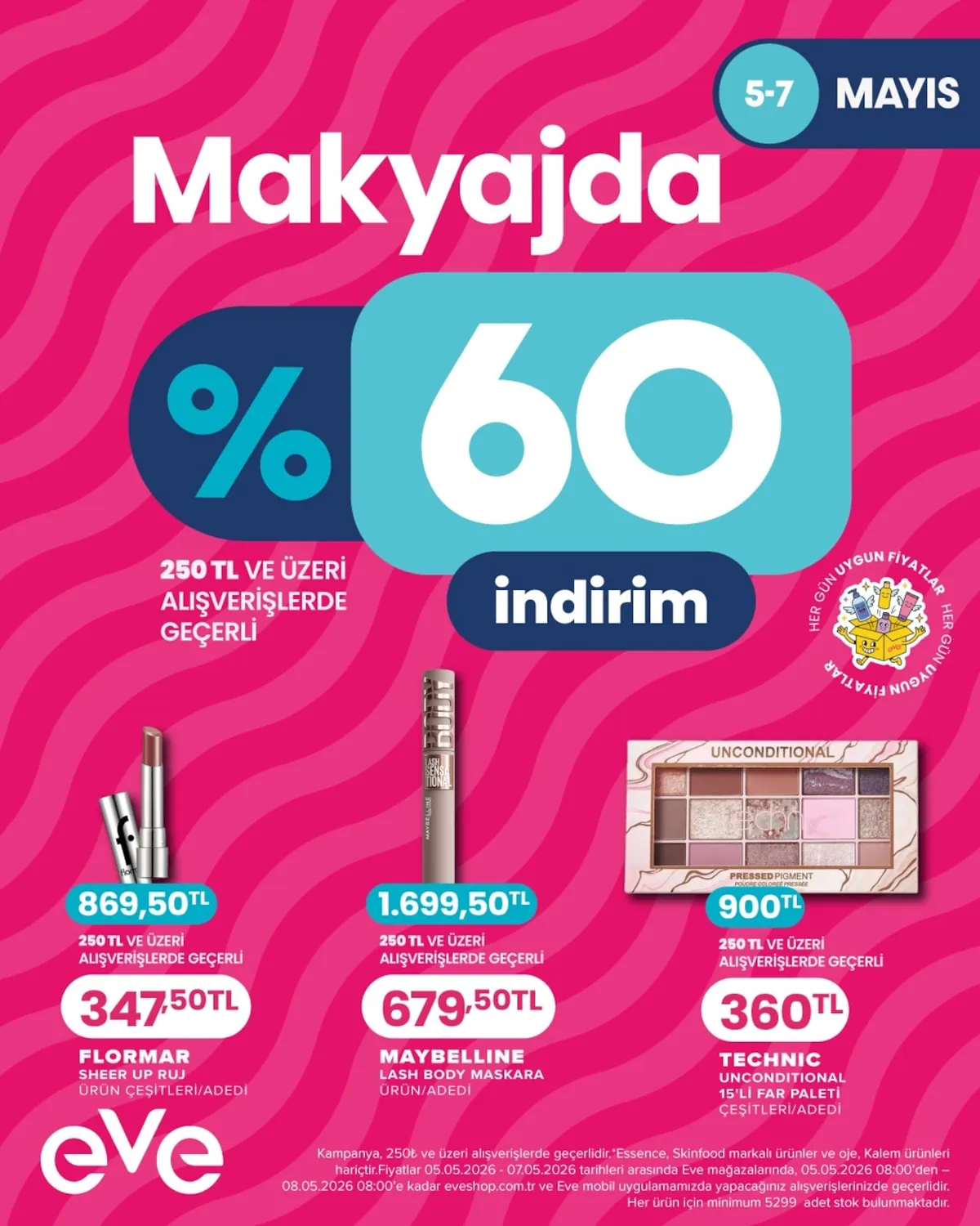 Eveshop Eveshop 5 Mayıs 2026 Aktüel Kataloğu sayfa 2: Maybelline Lash Body Maskara, Technic Unconditional 15'Li Far Paleti