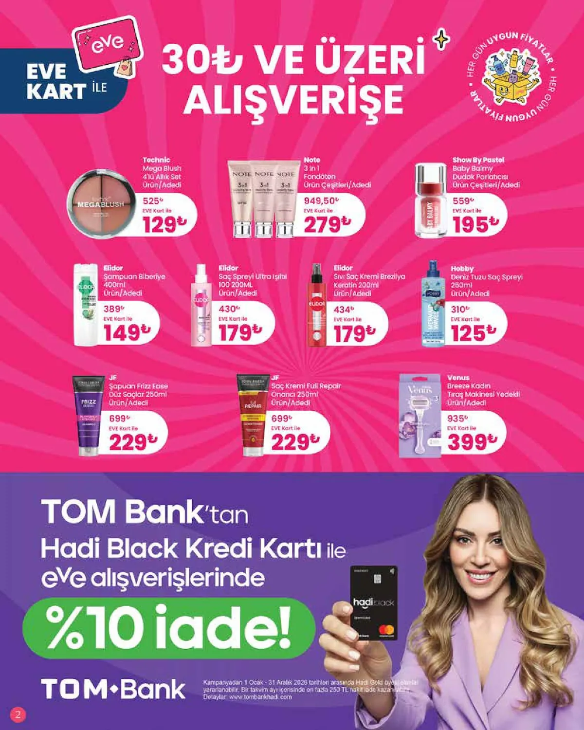 Eveshop Eveshop 5 Haziran 2026 Aktüel Kataloğu sayfa 2: Elidor Saç Spreyi Ultra Işıltı 100 200Ml, Elidor Sıvı Saç Kremi Brezilya Keratin 200Ml