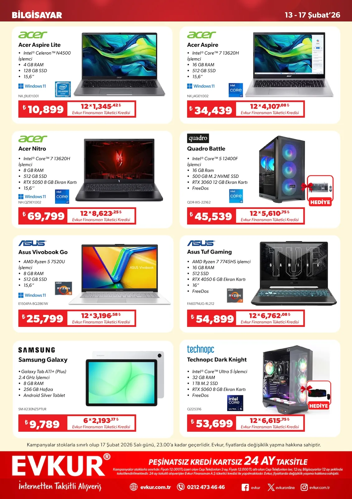 Evkur Evkur 13 Şubat 2026 Aktüel Kataloğu sayfa 3: Acer Aspire, Asus Tuf Gaming