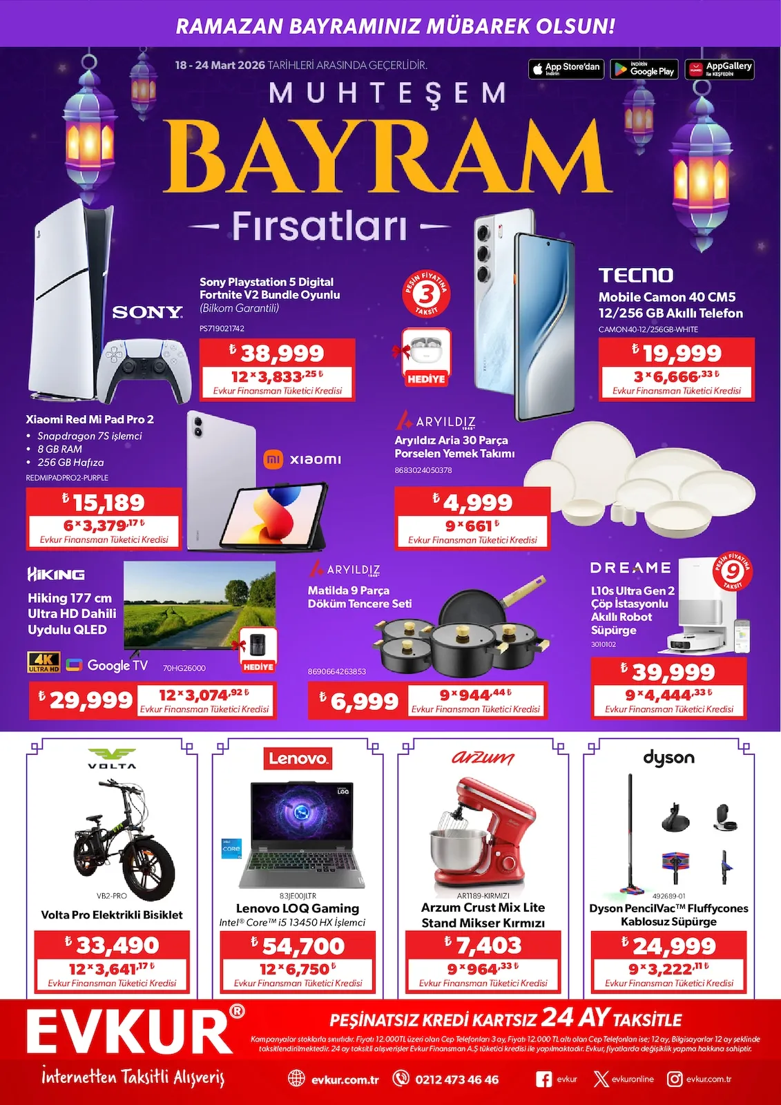 Evkur Evkur 18 Mart 2026 Aktüel Kataloğu sayfa 1: Volta Pro Elektrikli Bisiklet, Lenovo Loq Gaming Intel® Core™ I5 13450 Hx İşlemci