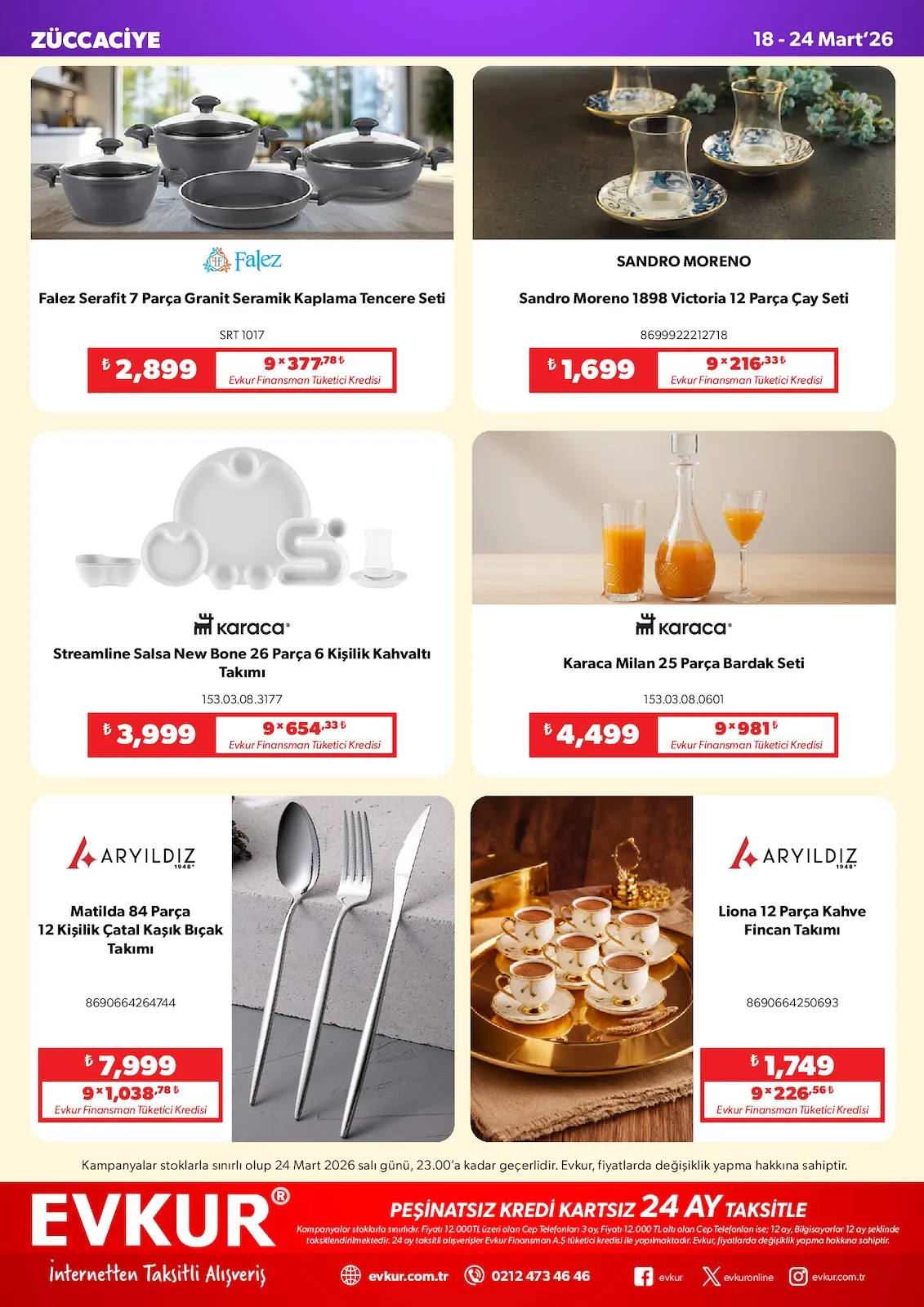 Evkur Evkur 18 Mart 2026 Aktüel Kataloğu sayfa 5: Matilda 84 Parça 12 Kişilik Çatal Kaşık Bıçak Takımı