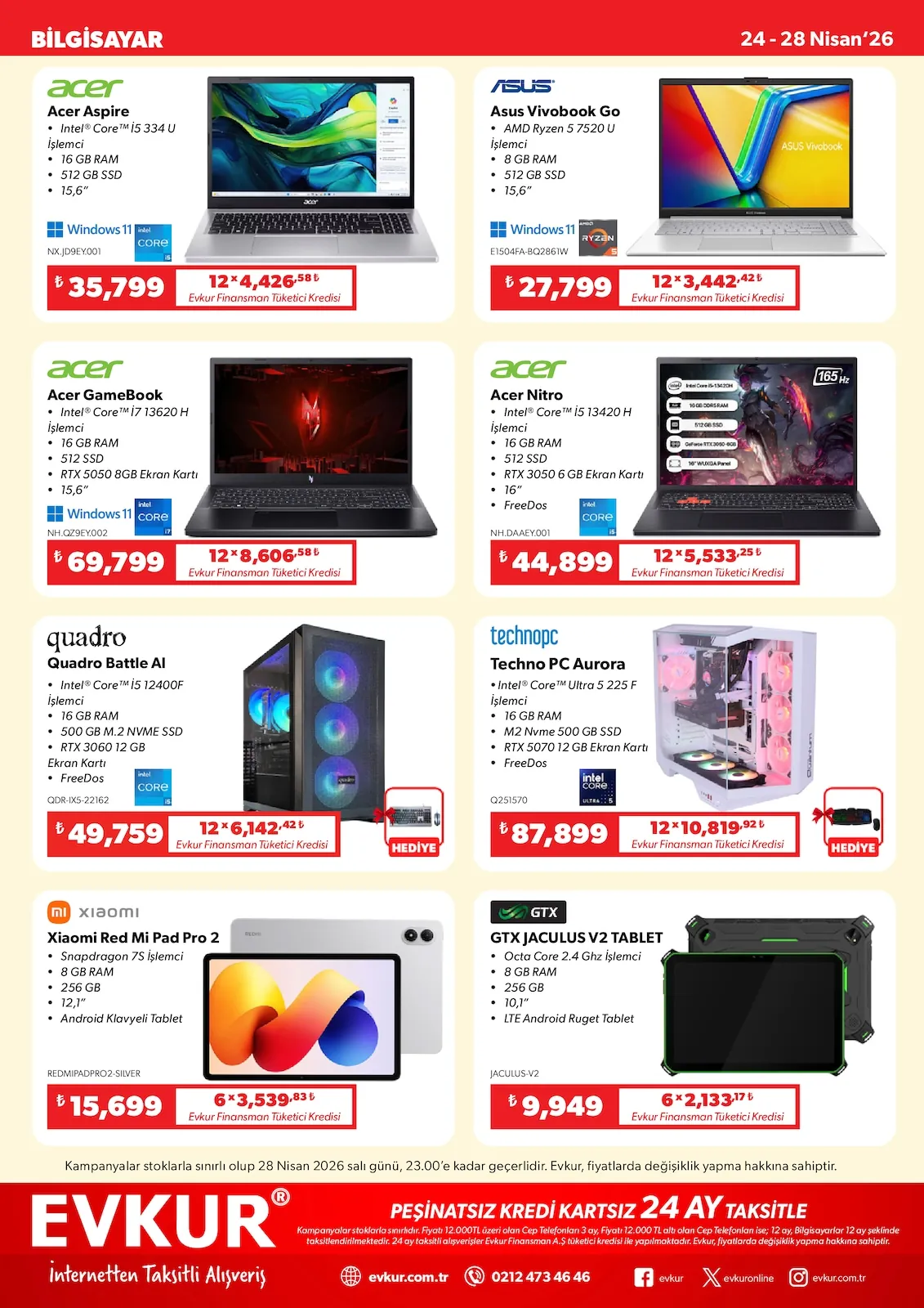 Evkur Evkur 24 Nisan 2026 Aktüel Kataloğu sayfa 3: Acer Nitro Laptop, Asus Vivobook Go Laptop
