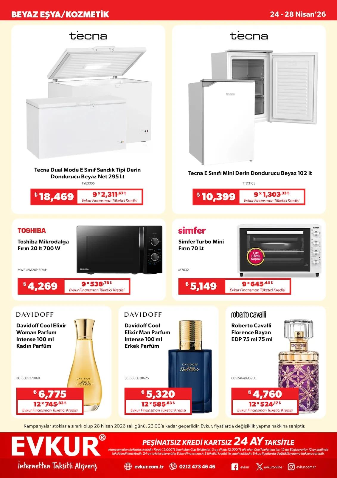 Evkur Evkur 24 Nisan 2026 Aktüel Kataloğu sayfa 6: Tecna Dual Mode E Sınıfı Sandık Tipi Derin Dondurucu Beyaz Net 295 Lt, Tecna E Sınıfı Mini Derin Dondurucu Beyaz 102 Lt