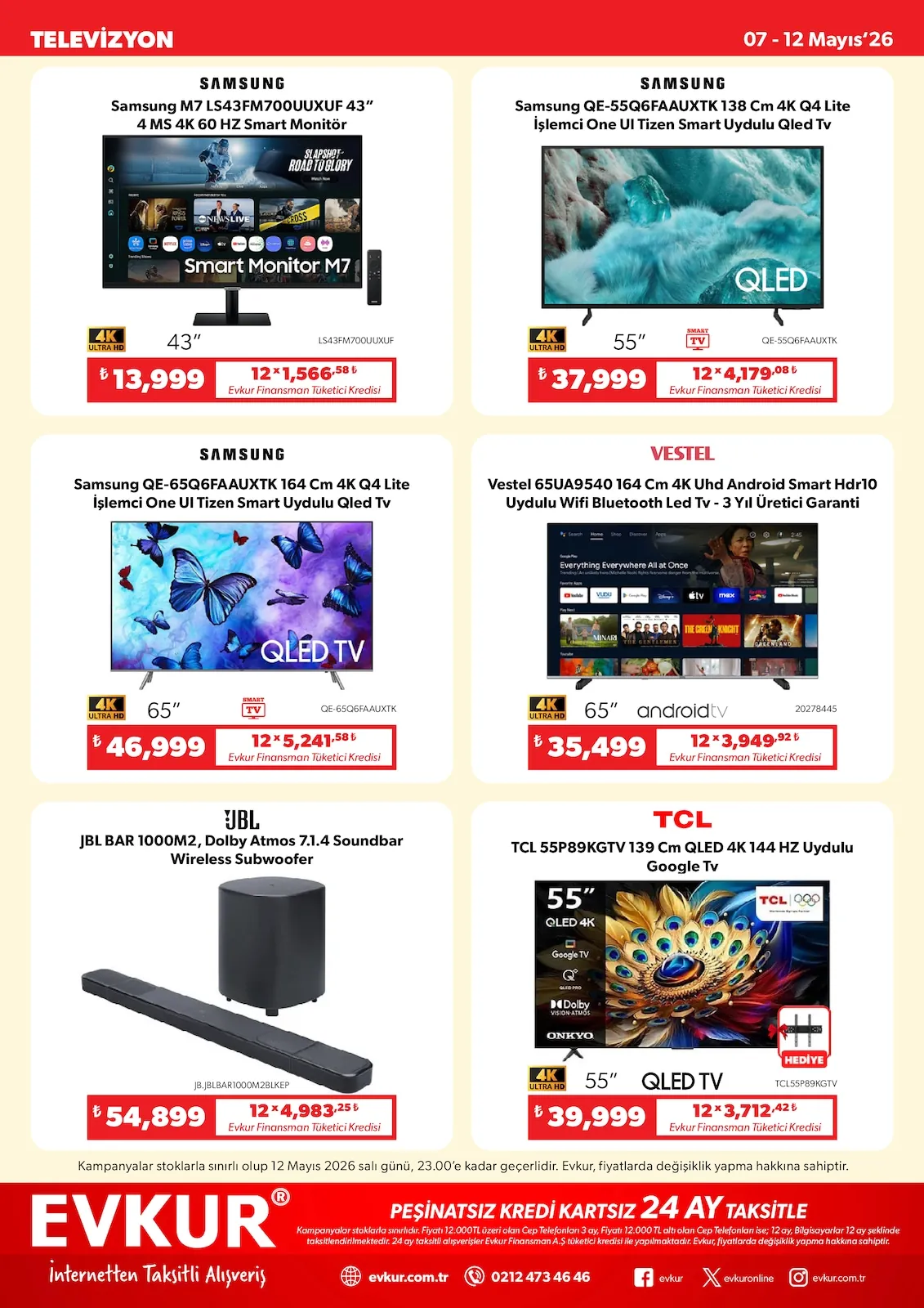 Evkur Evkur 7 Mayıs 2026 Aktüel Kataloğu sayfa 6: Tcl 55P89Kgtv 55 Inc Qled 4K 144 Hz Uydulu Google Tv