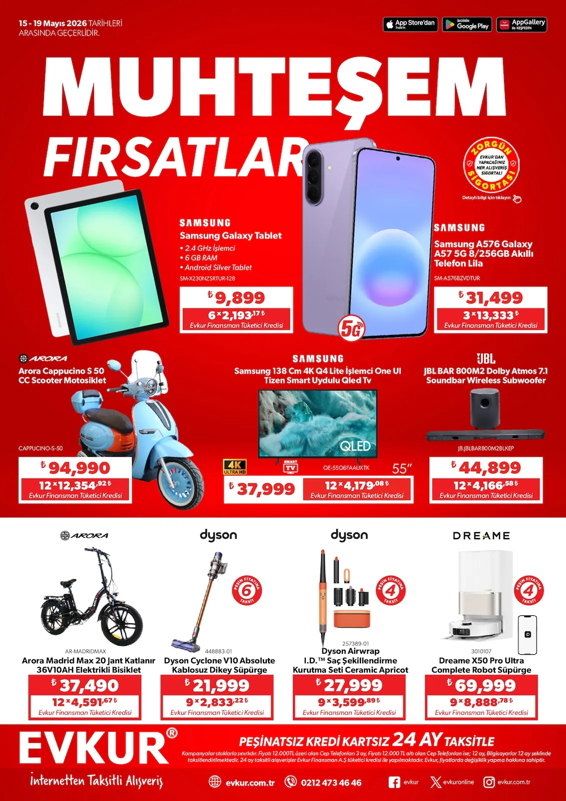 Evkur Evkur 15 Mayıs 2026 Aktüel Kataloğu sayfa 1: Dreame X50 Pro Ultra Complete Robot Süpürge, Samsung Galaxy Tablet