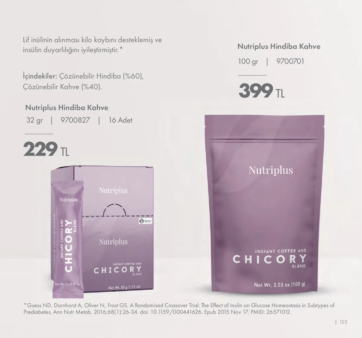 Farmasi Farmasi 1 Mayıs 2026 Aktüel Kataloğu sayfa 123: Nutriplus Hindiba Kahve 100G