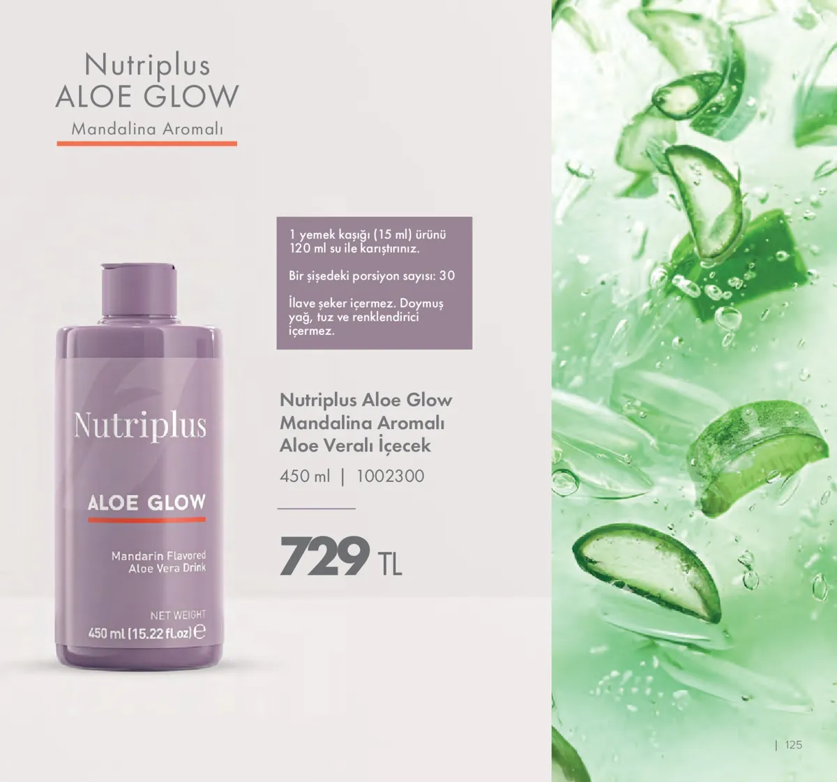Farmasi Farmasi 1 Mayıs 2026 Aktüel Kataloğu sayfa 125: Nutriplus Aloe Glow Mandalina Aromalı Aloe Veri İçecek 450 Ml