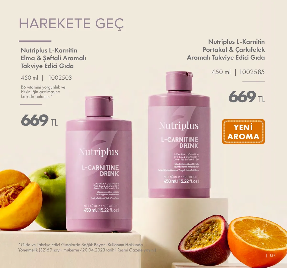 Farmasi Farmasi 1 Mayıs 2026 Aktüel Kataloğu sayfa 137: Nutriplus L-Karnitin Portakal & Çarkıfelek Aromalı Takviye Edici Gıda 450 Ml
