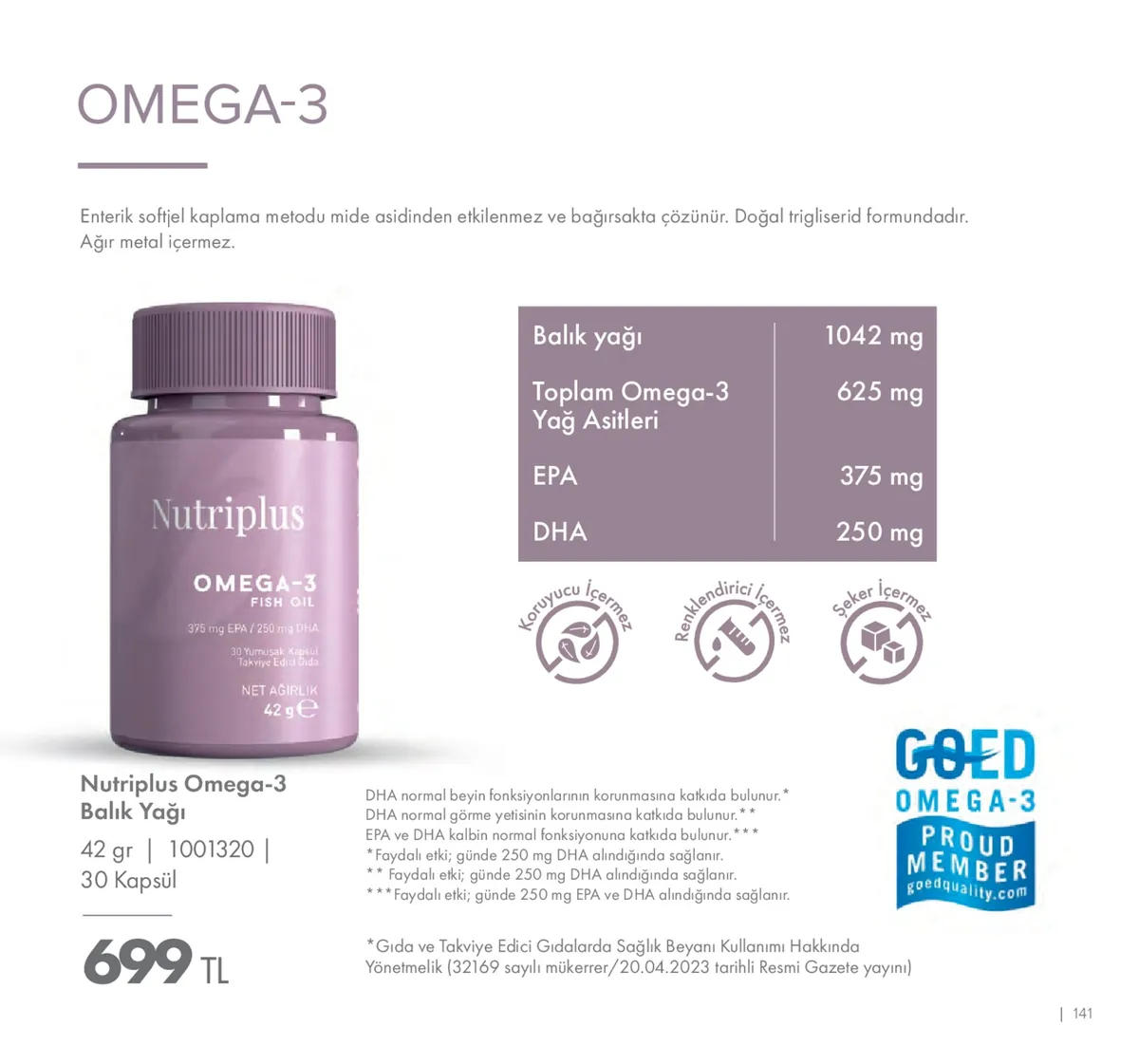 Farmasi Farmasi 1 Mayıs 2026 Aktüel Kataloğu sayfa 141: Nutriplus Omega-3 Balık Yağı 42G