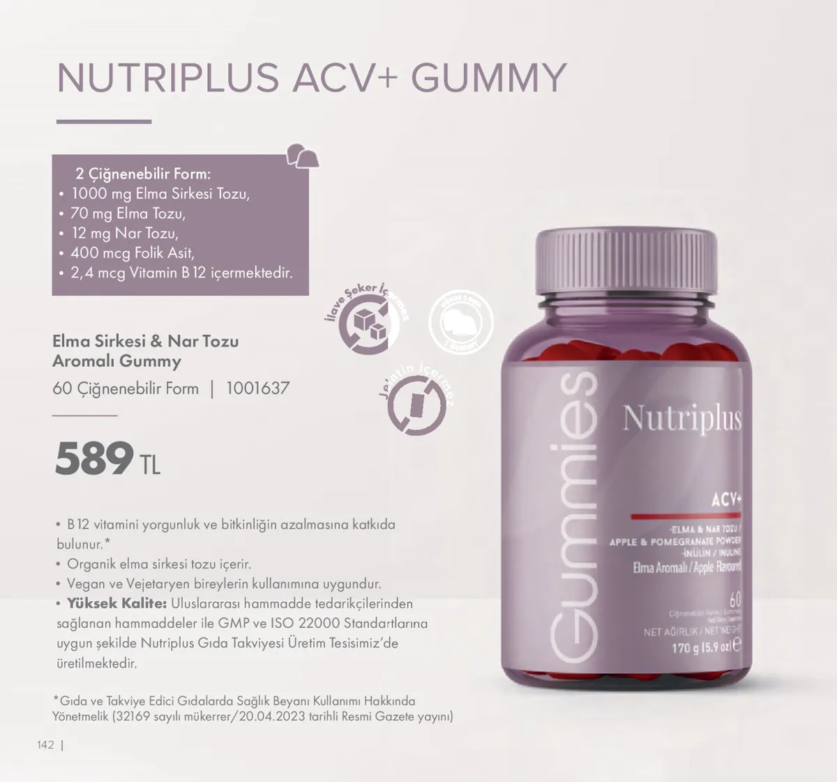 Farmasi Farmasi 1 Mayıs 2026 Aktüel Kataloğu sayfa 142: Nutriplus Acv+ Gummy Aromalı Gummy, 60 Çiğnenebilir Form