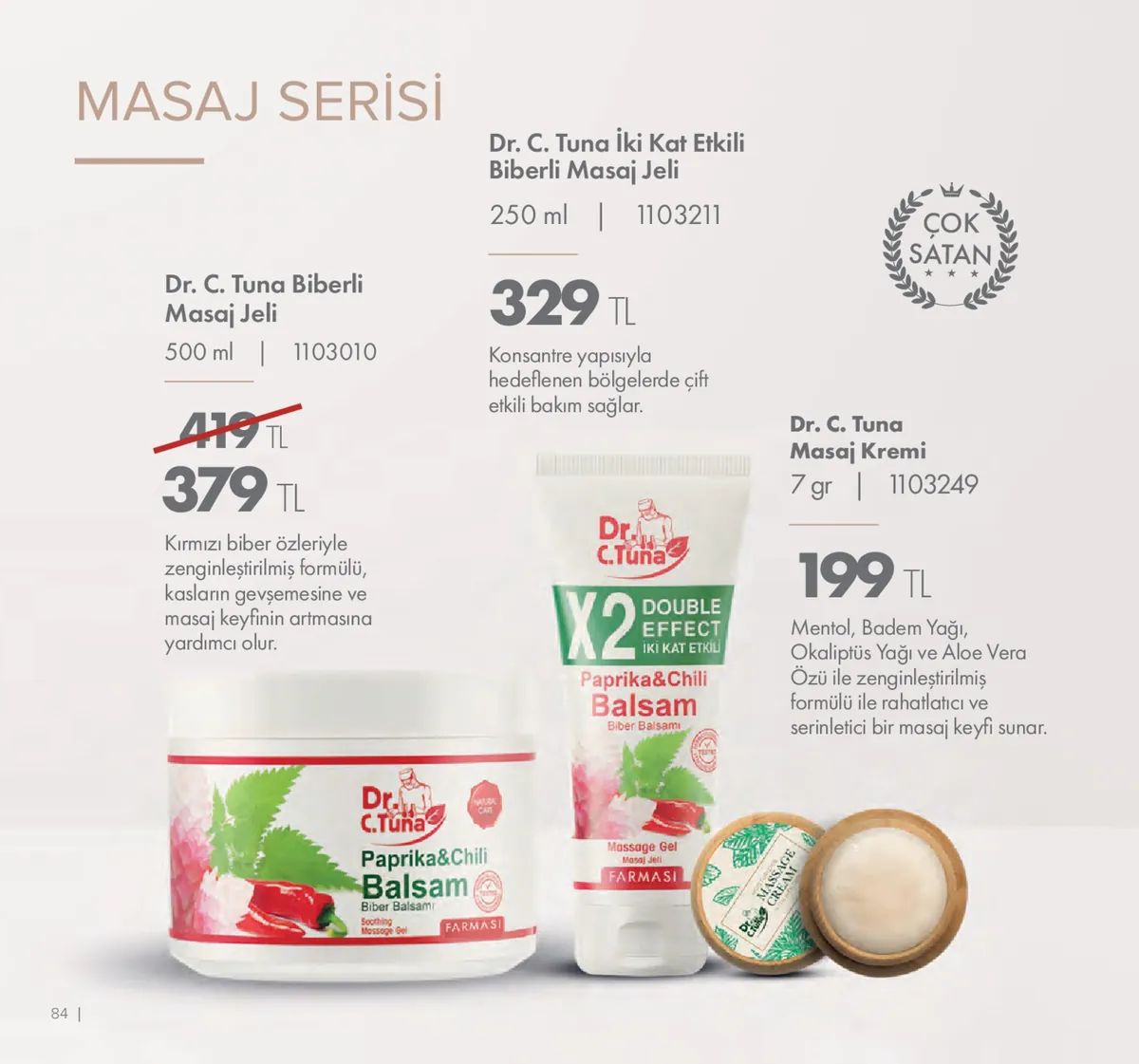 Farmasi Farmasi 1 Mayıs 2026 Aktüel Kataloğu sayfa 84: Dr. C. Tuna Biberli Balsam 250Ml, Dr. C. Tuna Masaj Kremi 7Gr