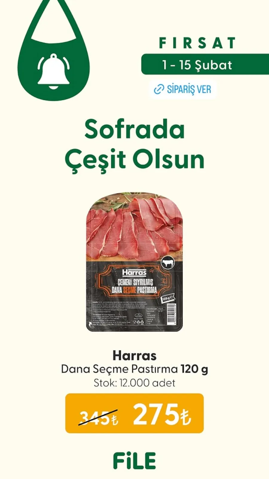 File File Market 1 Şubat 2026 Aktüel Kataloğu sayfa 1: Harras Dana Seçme Pastırma 120 G, Harras Dana Seçme Pastırma 120 G