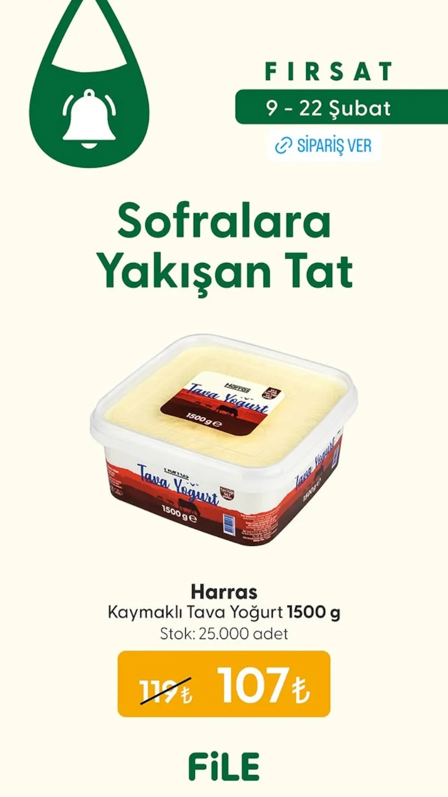File File Market 9 Şubat 2026 Aktüel Kataloğu sayfa 1: Harras Kaymaklı Tava Yoğurt 1500 G, Harras Kaymaklı Tava Yoğurt 1500 G