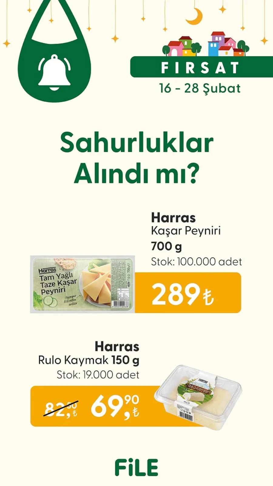 File File Market 16 Şubat 2026 Aktüel Kataloğu sayfa 8: Harras Kaşar Peyniri 700 G, Harras Rulo Kaymak 150 G