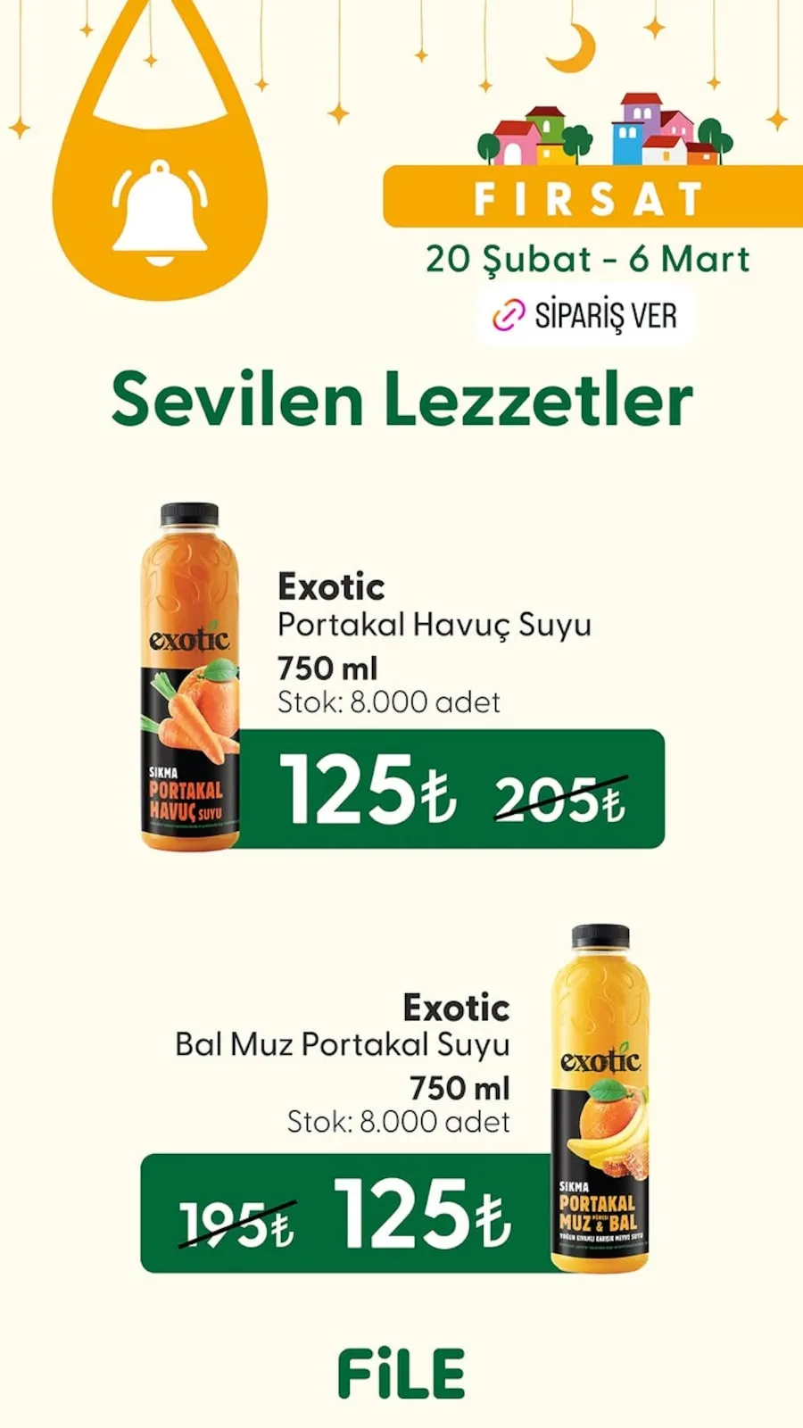 File File Market 20 Şubat 2026 Aktüel Kataloğu sayfa 1: Exotic Portakal Havuç Suyu 750 Ml