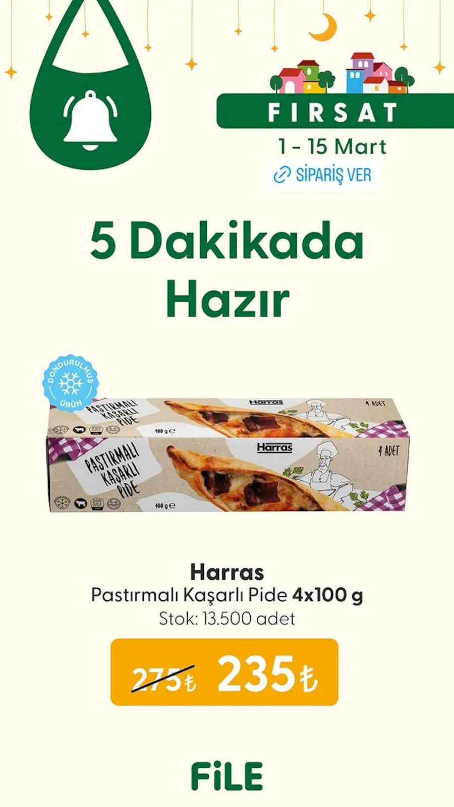 File File Market 1 Mart 2026 Aktüel Kataloğu sayfa 1: Harras Pastırmalı Kaşarlı Pide 4X100 G
