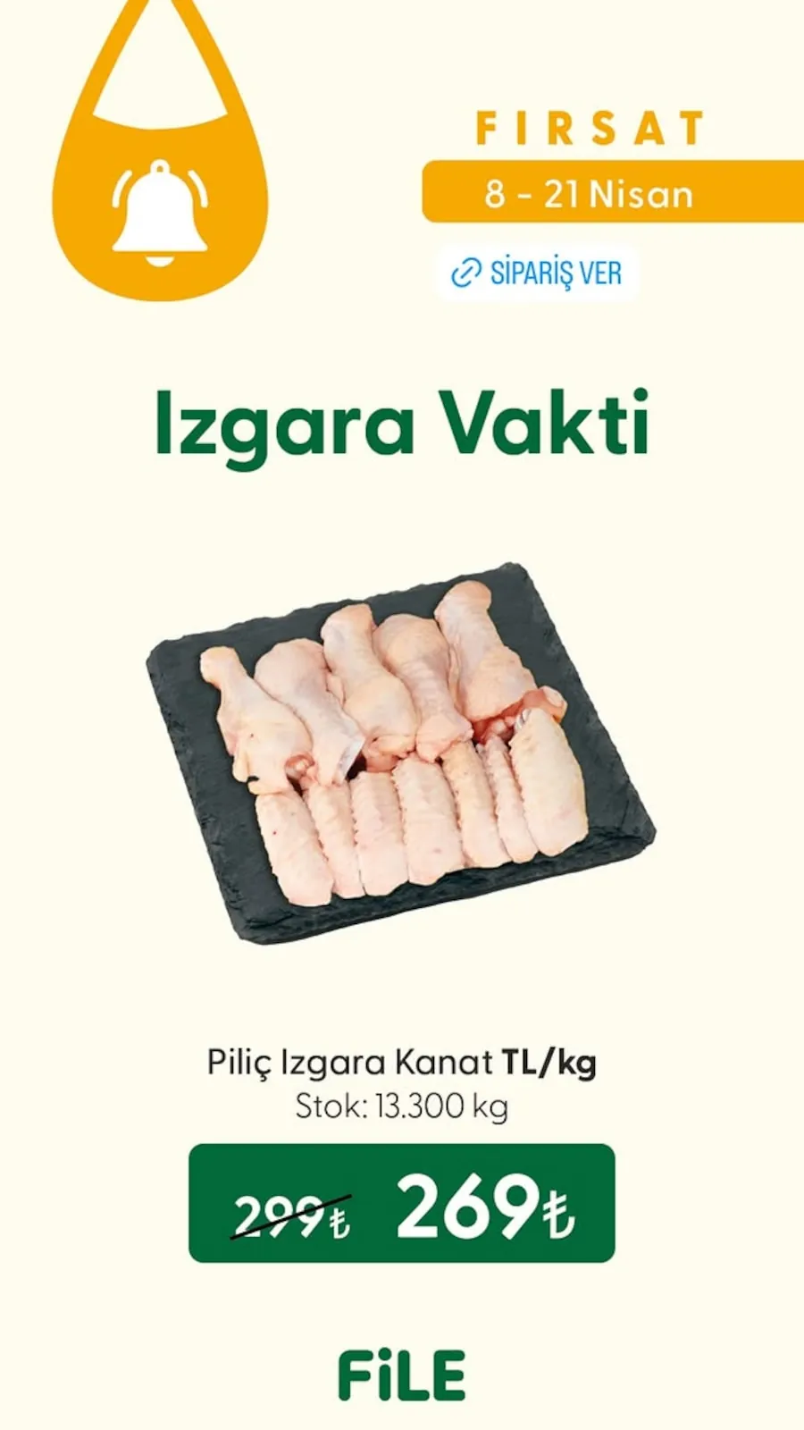 File File Market 8 Nisan 2026 Aktüel Kataloğu sayfa 1: Piliç Izgara Kanat 1Kg