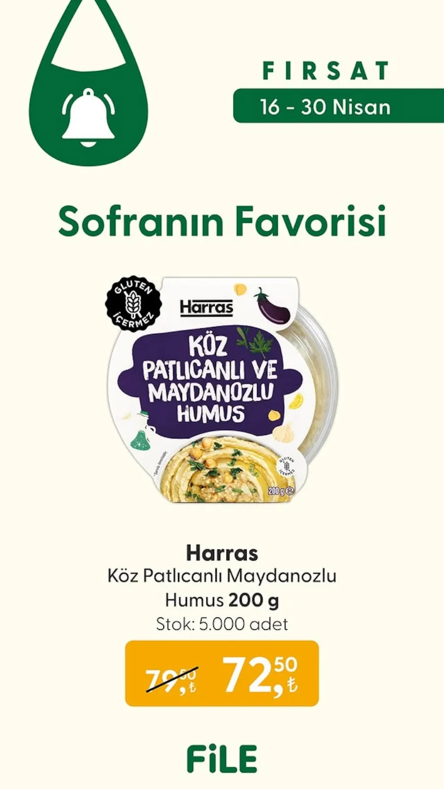 File File Market 16 Nisan 2026 Aktüel Kataloğu sayfa 1: Harras Köz Patlıcanlı Maydonozlu Humus 200G